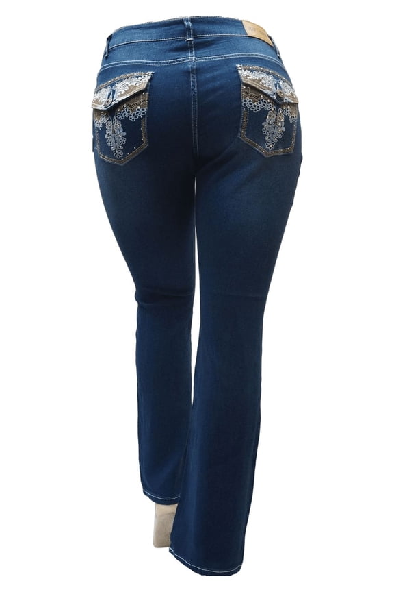 Jean's Denim handcrafted Womens Rhinestone Plus Size Stretch Bootcut slim cut