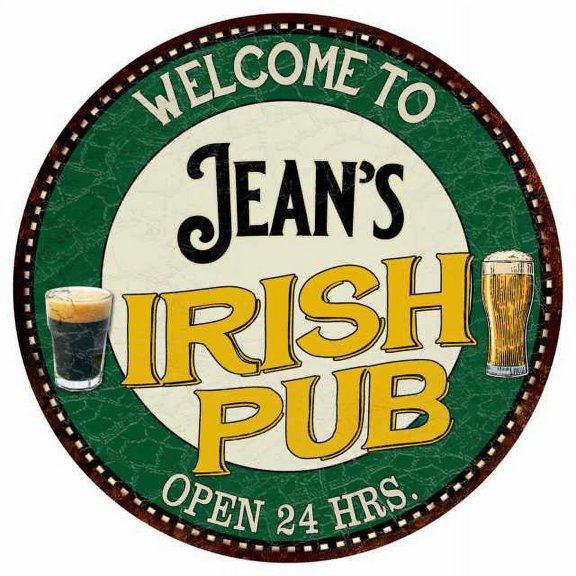 Jean's Irish Pub 14" Round Metal Sign Kitchen Bar Wall Decor 100140036069