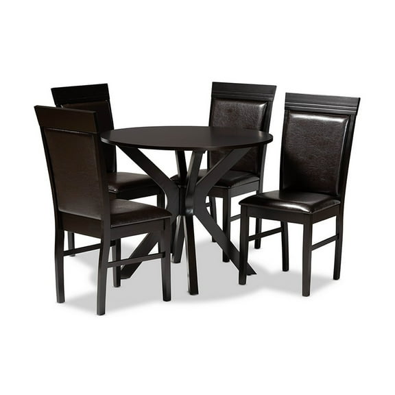 Jeane Modern and Contemporary Dark Brown Faux Leather Upholstered and Wood 5-Piece Dining Set