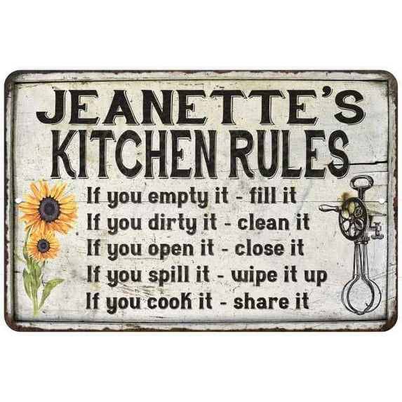 Jeanette's Kitchen Rules Chic Sign Vintage Decor 8x12 Metal Sign 108120032194
