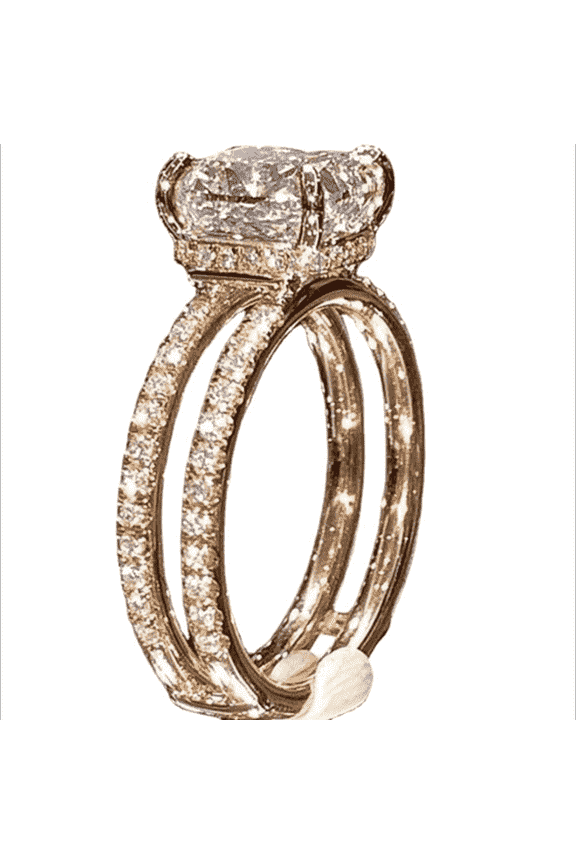 Womens Gold Plated Double Diamond Set Square Ring