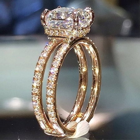 Jeanewpole1 Womens Gold Plated Double Diamond Set Square Ring