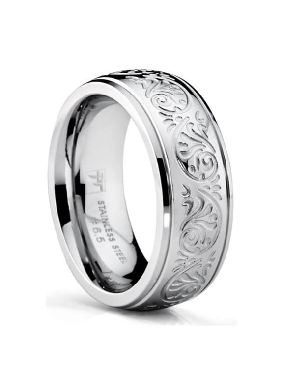 Womens Stainless Steel Ring Engraved Florence Size 6-12