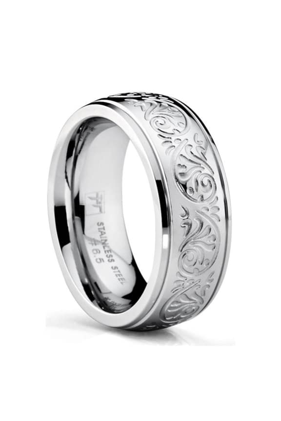 Womens Stainless Steel Ring Engraved Florence Size 6-12