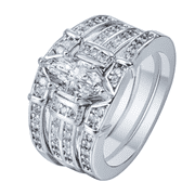 Jeanewpole1 Womens Three Piece Engagement Ring Set Electroplated Silver Dimensions 6-9