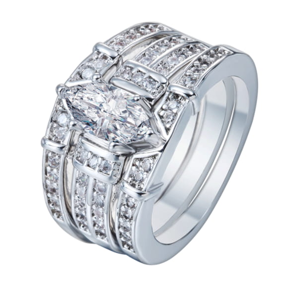 Jeanewpole1 Womens Three Piece Engagement Ring Set Electroplated Silver Dimensions 6-9