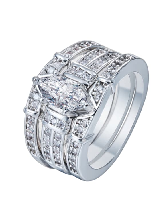 Womens Three Piece Engagement Ring Set Electroplated Silver Dimensions 6-9