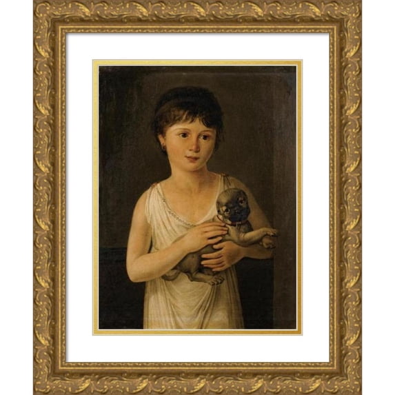 Jeanne Elisabeth Chaudet 19x24 Gold Ornate Framed and Double Matted Museum Art Print Titled - Portrait of a Little Girl with Her Carlin