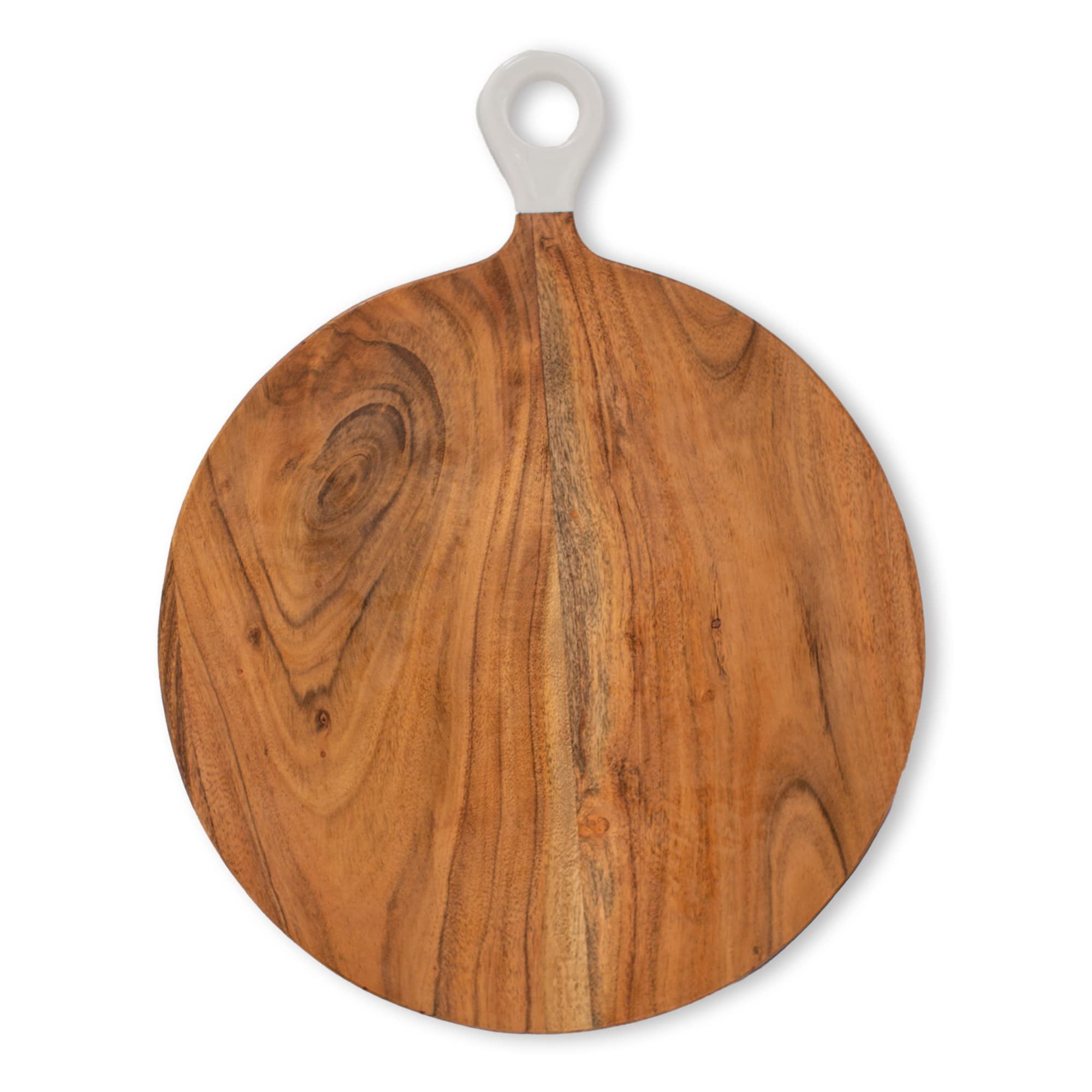 Large Round Acacia Wood Charcuterie Board with White Handle