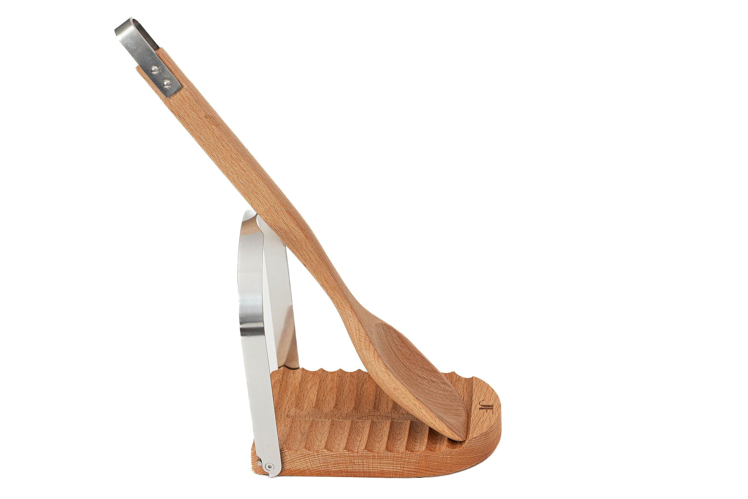 Beechwood and Stainless Steel Foldable Spoon Rest & Pot Lid Holder