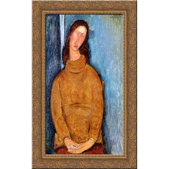 Jeanne Hebuterne in a Yellow Jumper 18x24 Gold Ornate Wood Framed Canvas Art by Modigliani, Amedeo