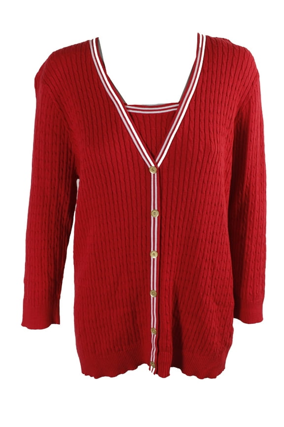Red 3/4-Sleeve Layered Look Sweater S