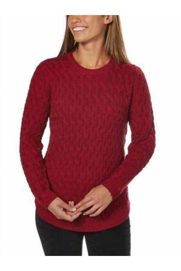 Women's Fisherman Cable-Knit Sweater (Red Currant, X-Large)