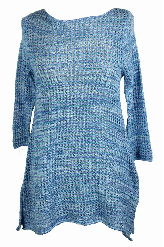 Womens Blue Combo Boat Neck Pointelle Sweater S