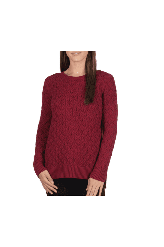 Womens Cotton Textured Sweater,Fall Red,S