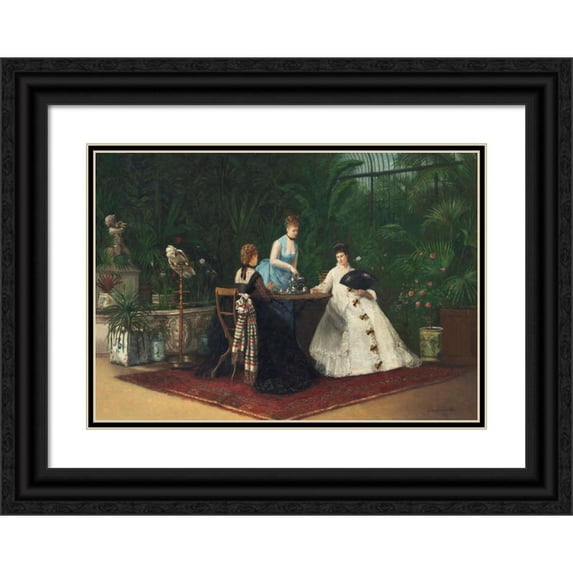 Jeanne Samson 18x14 Black Ornate Wood Framed Double Matted Museum Art Print Titled - Tea in the Conservatory