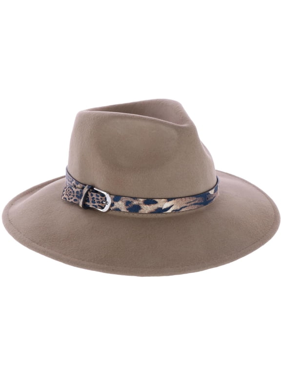 Wool Pinched Crown Fedora with Leopard Band (Women)