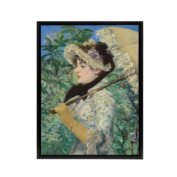 Jeanne Spring Parasol Portrait Manet Vintage Black Framed Canvas Wall Art 12X16"