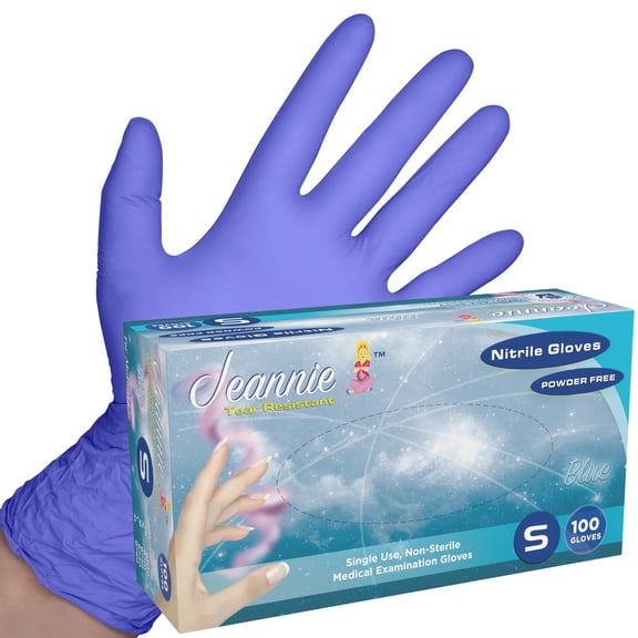 Jeannie Glove World Nitrile Disposable Gloves  Blue, Small, 100/Box  Super Stretch, Tear-Resistant, Latex and Powder Free  Ideal for Food Prep, Arts & Crafts, Gardening, Light Tasks