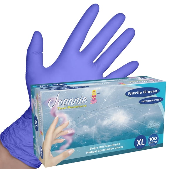 Jeannie Glove World Nitrile Disposable Gloves Blue, X-Large, 100/Box Super Stretch, Tear-Resistant, Latex and Powder Free Ideal for Food Prep, Arts & Crafts, Gardening, Light Tasks