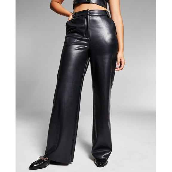 Jeannie Mai X Inc Iman Faux-Leather Pants Deep Black 6