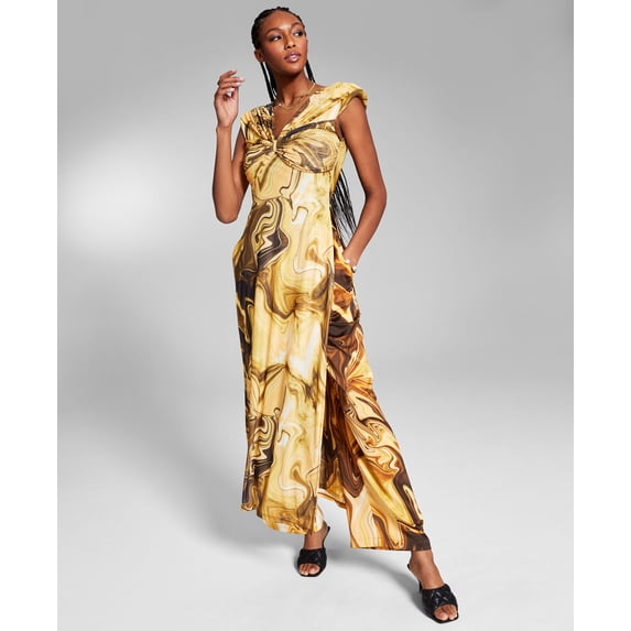 Jeannie Mai X Inc Printed V-Neck Top Marble Print S
