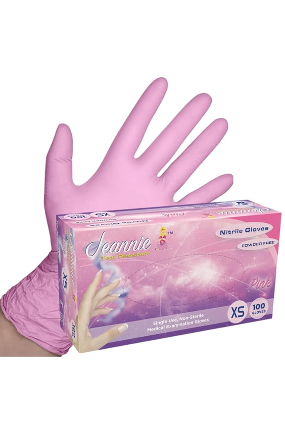 Jeannie Pink Glove World Nitrile Disposable Gloves X-Small, 100/Box Super Stretch, Tear-Resistant, Latex and Powder Free Ideal for Food Prep, Arts & Crafts, Gardening, Light Tasks