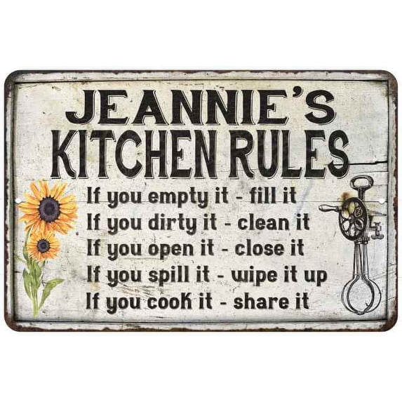 Jeannie's Kitchen Rules Chic Sign Vintage Decor 12x18 Metal Sign 112180032482