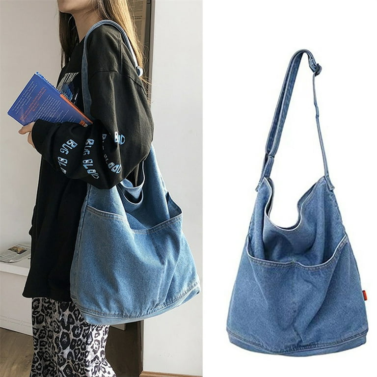 Denim Shoulder Bag for Women Hobo Tote Bag, Canvas Messenger Bag Large  Crossbody Handbag, Jean Bag for Travel Work School