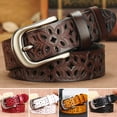 thumbnail image 1 of Jeans Belt Pin Buckle Adjustable Length Retro All-match Jeans Pants Ladies Wide Belt 1.1 Inch Width Hollow Flower Faux Leather Belt Daily Wear, 1 of 8