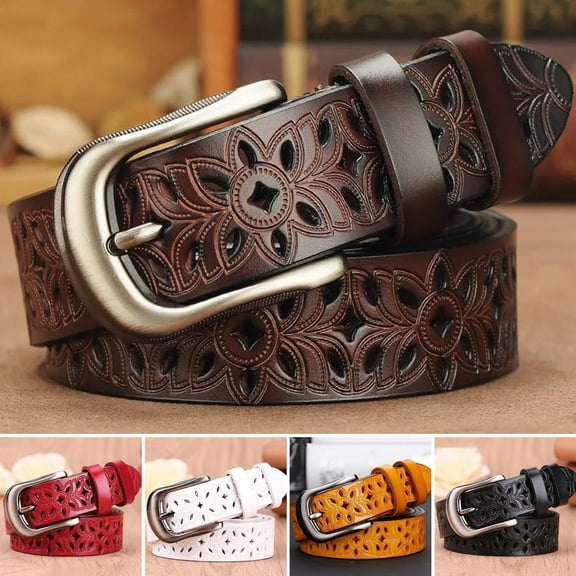 Jeans Belt Pin Buckle Adjustable Length Retro All-match Jeans Pants Ladies Wide Belt 1.1 Inch Width Hollow Flower Faux Leather Belt Daily Wear