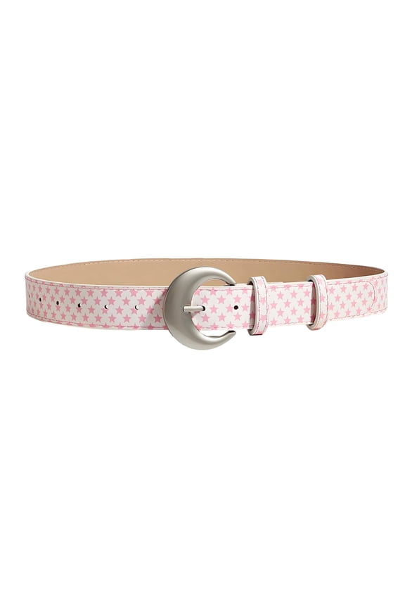 Jeans Belt with Star Pattern Faux Leather Strap, Adjustable Pin Buckle Waist Accessory for Daily Outfit Styling
