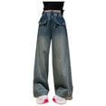 thumbnail image 1 of Jeans With Bows Down The Side Girls Jeans Girls 14-16 Clothes Girl's Love Heart Print Back Zipper Fly Elastic High Waist Denim Pants Basic Wide Leg Jeans, 1 of 9