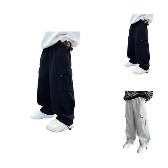 Jeans for Boys Boys Fashion Boys Casual Joggers Summer Wide Leg Pants Elastic Breathable Comfortable Daily Wear Loose Fit Active Outfits for Teens Age 8-15