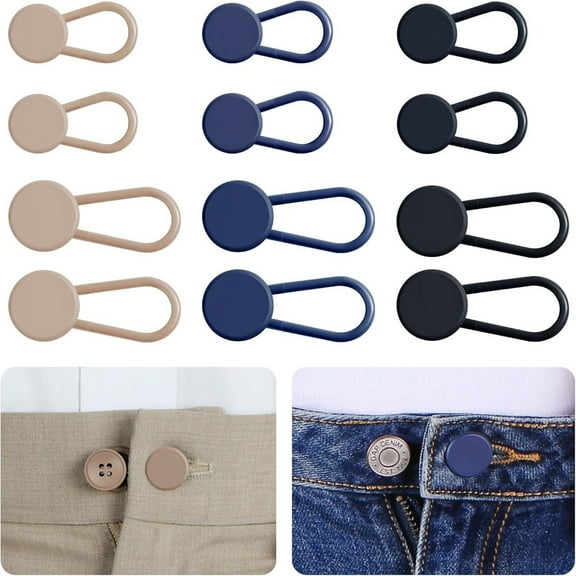 Jeans Button Extender, 12-Pack No Sew Pants Waist Extender for Men and Women, Adjustable Waistband Button Extender in 3 Colors, Add 1.3-1.6 Inches to Waistline