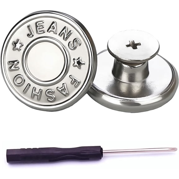 Jeans Buttons, 15 Sets 17mm No-Sew Nailess Removable Metal Jeans Button Repair Combo Thread Rivets and Screwdrivers