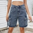 thumbnail image 1 of Jeans Cargo Pants Women Vintage Shorts Multiple Pockets Mid Waist Washed Distressed Knee Length Streetwear Short Denims Trousers, 1 of 8