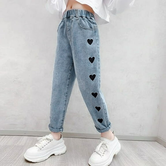 Jeans For Girls 12-14 Girls Jeans Denim Elastic Wasit Wide Leg Baggy Pants Kids Clothes
