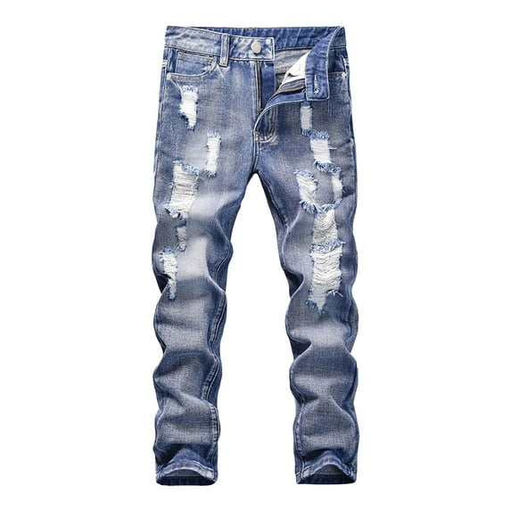 Jeans For Kids Boys 4-6 Boy's Ripped Jeans Stacked Skinny Fit Destroyed Distressed Fashion Comfy Denim Jeans Pants Boy Jeans Size 14-16 Boot Cut