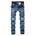thumbnail image 1 of Jeans For Men Cycling Knee Brace Straight Slim Leg Comfortable Denim Trousers Casual Outdoor Activities Pants For Men Blue 42, 1 of 3