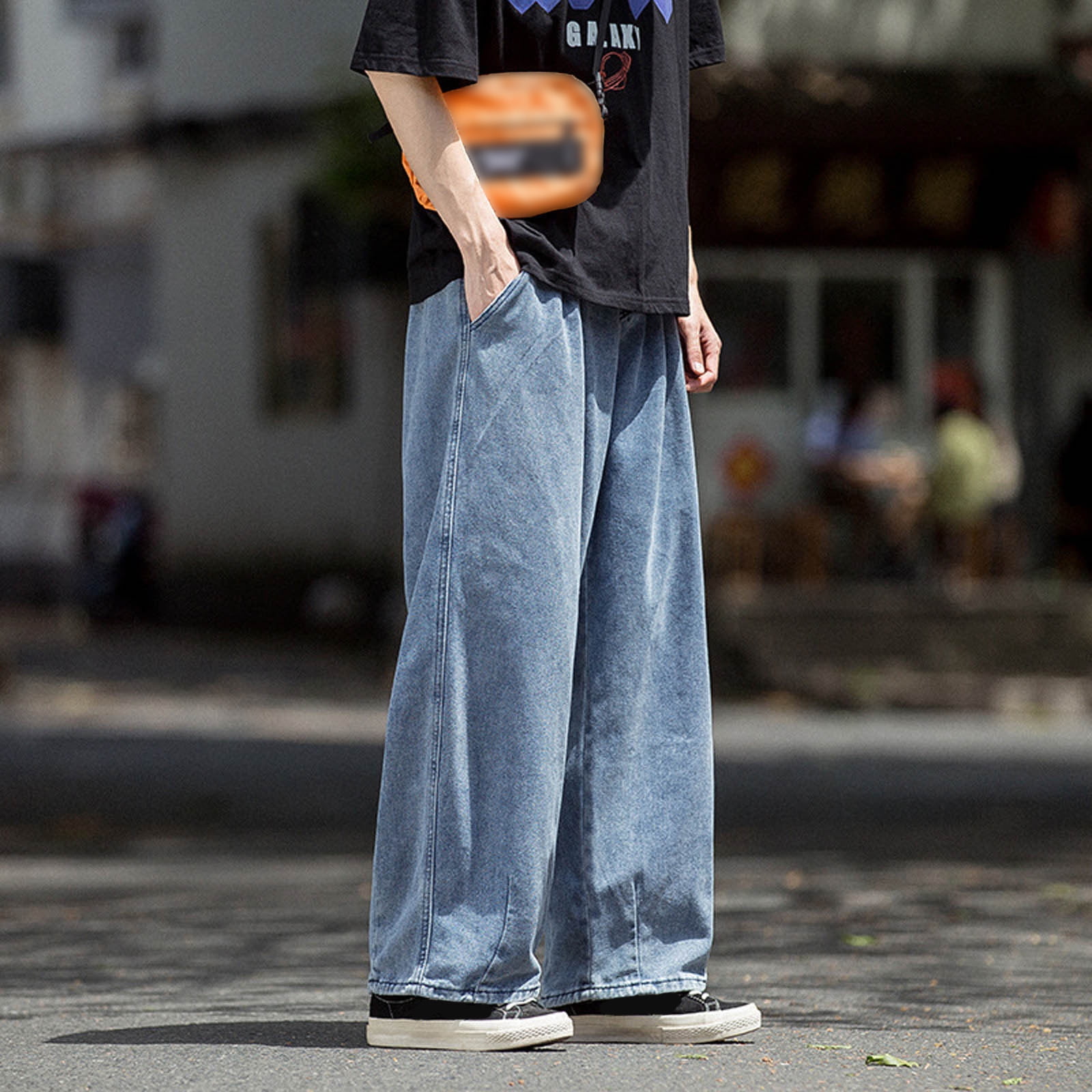 Jeans For Men Fashion Casual Plus Size Loose Elastic Waist Street Wide Leg  Trousers Pants 