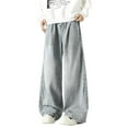 thumbnail image 1 of Jeans For Men Street Retro Loose Drape Micro Thin Lazy Folded Washed Baggy Straight Wide Leg Denim Trousers Comfortable Casual Mens Pants Blue XL, 1 of 9