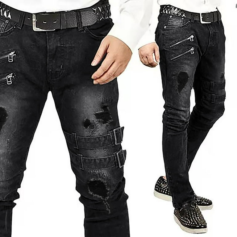 Jeans For Men\'s Trousers Casual Straight Mid-rise Slim Fit Ripped