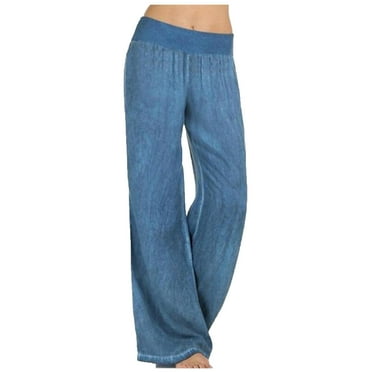 Jeans For Women Casual Loose Washed Denim Jeans Baggy Solid Wide Leg Denim Jeans