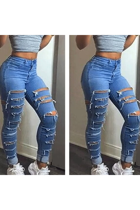 Jeans For Women Color Blue Hole High Flares Fashion Pants Trouser Denim Pants For Women Blue,12