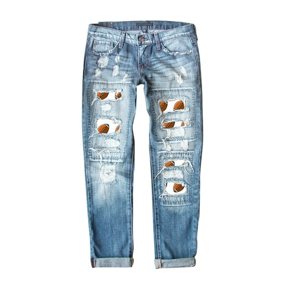 Jeans For Women Football Print Print Ripped Denim Comfortable Breathable Daily Versatile Practical Workouts Leisure Pants