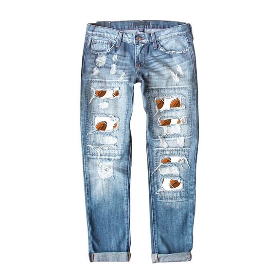 Jeans For Women Football Print Print Ripped Denim Comfortable Breathable Daily Versatile Practical Workouts Leisure Pants