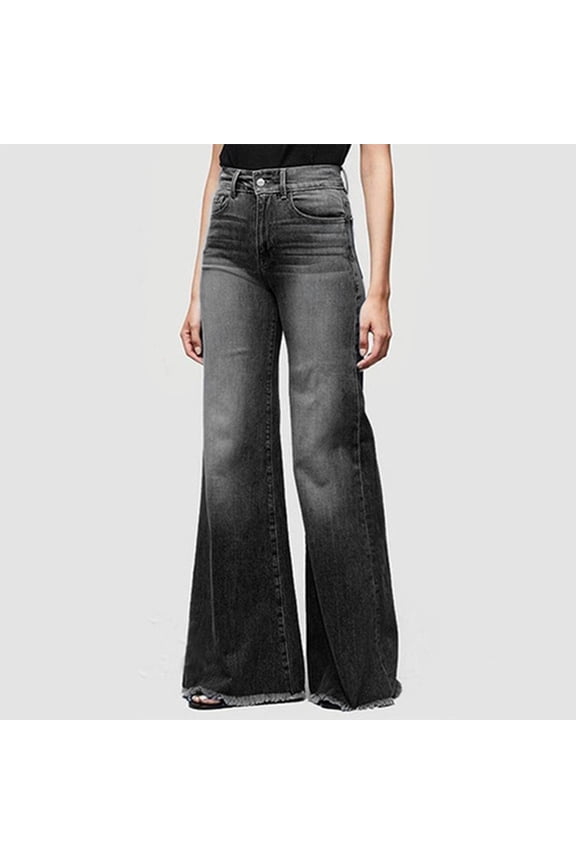 Jeans For Women High Waist Wide Leg Relaxed Fit Elastic Denim Pants Vintage Comfy Lightweight Outdoor Hiking Pants With Pocket Black L