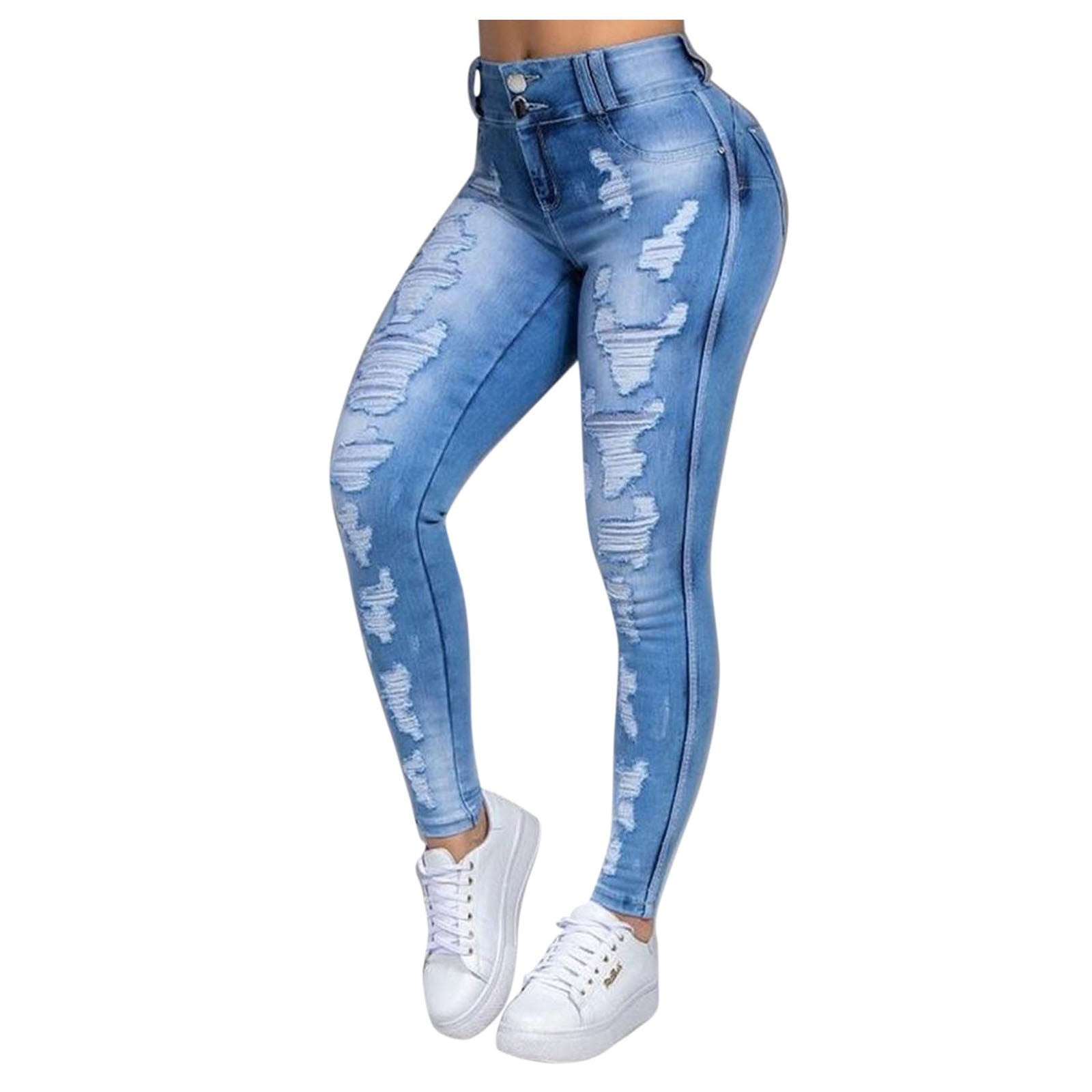 BJUTIR Jeans For Women Hole Skinny Pencil Denim Jeans Stretch Slim ...