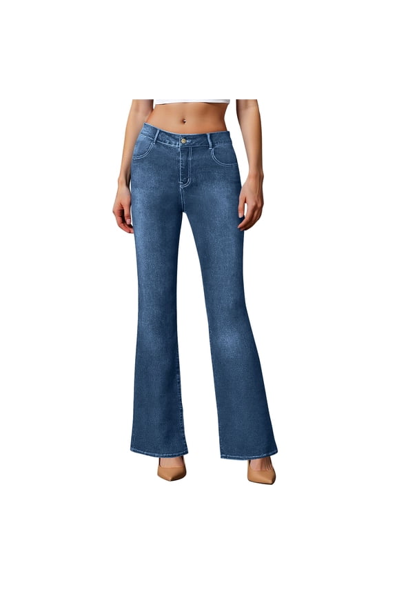 Jeans For Women Sevevn Womens High Waisted Bootcut Jeans Curvy Stretchy Buttoned Denim Pants Wide Leg Baggy Jean